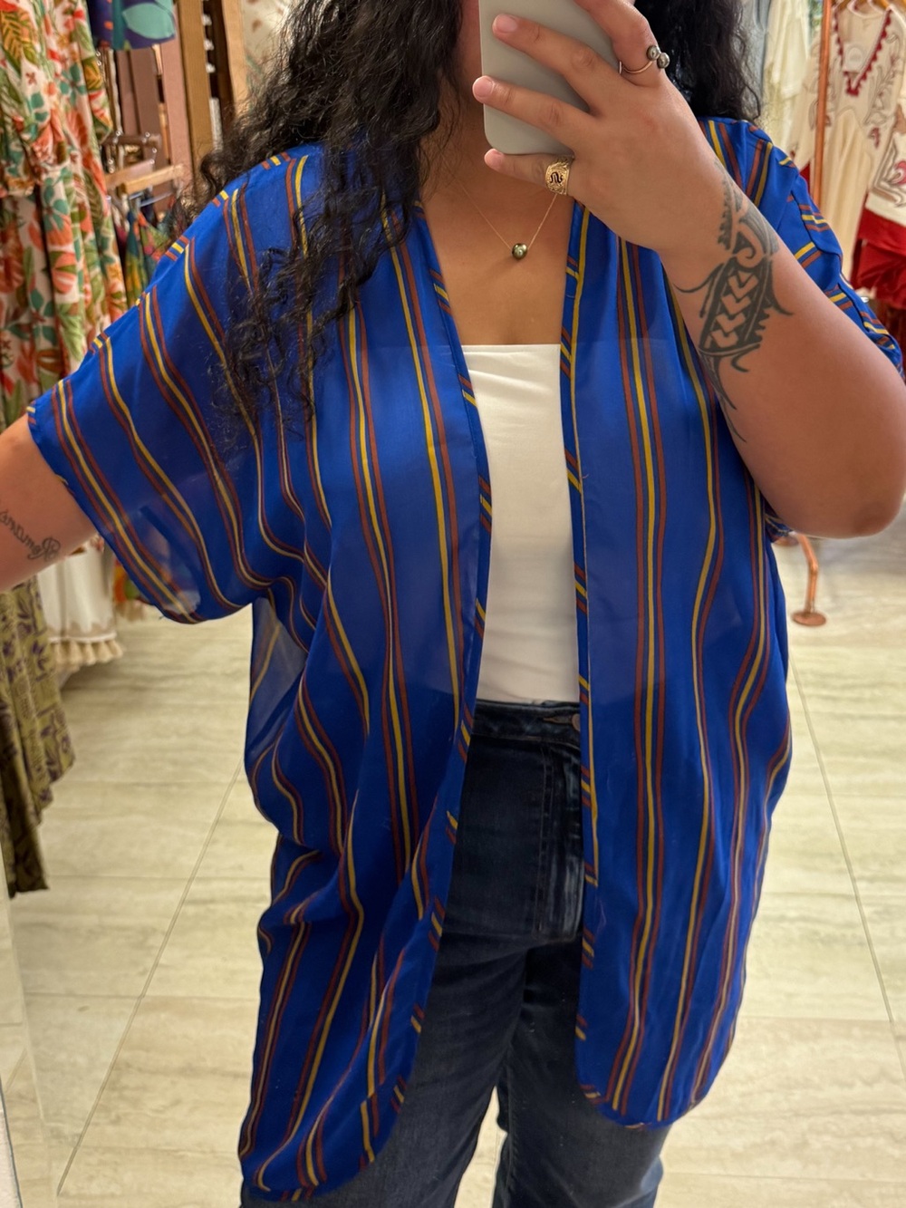 Lightweight Blue Striped Kimono, 1X